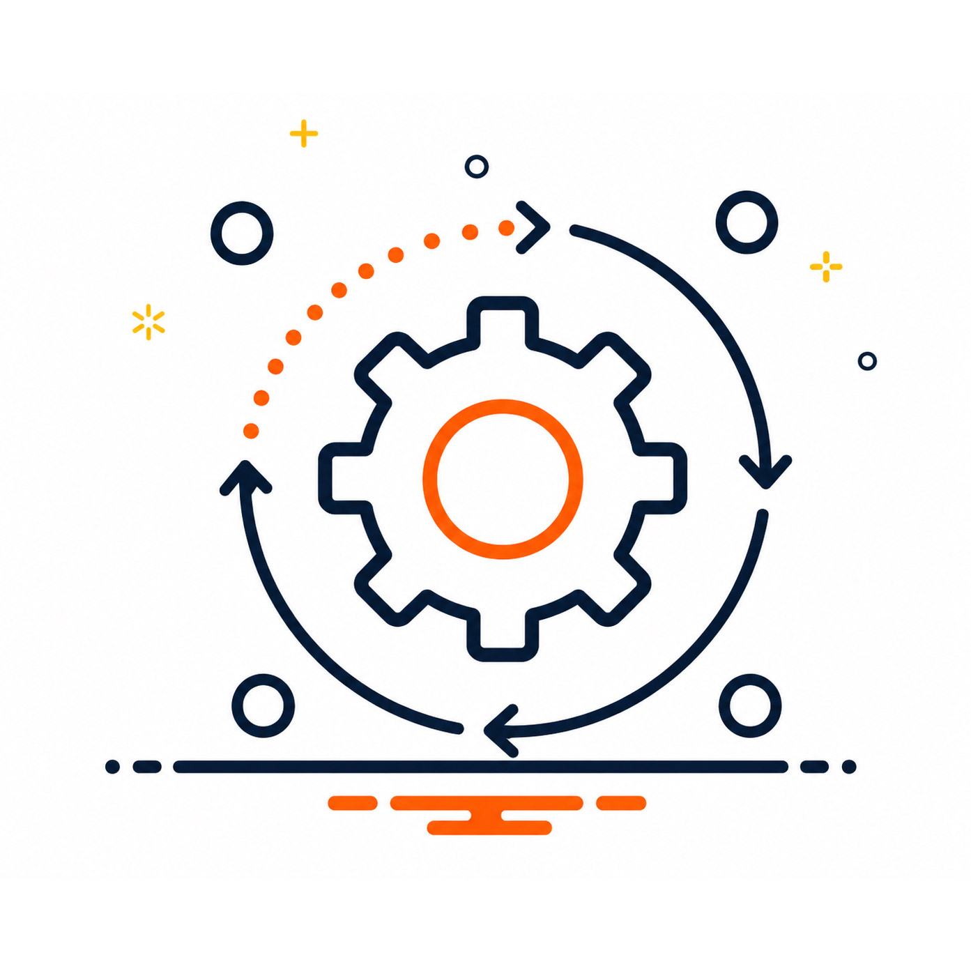 Gear process illustration representing efficient and low-cost eCommerce store setup