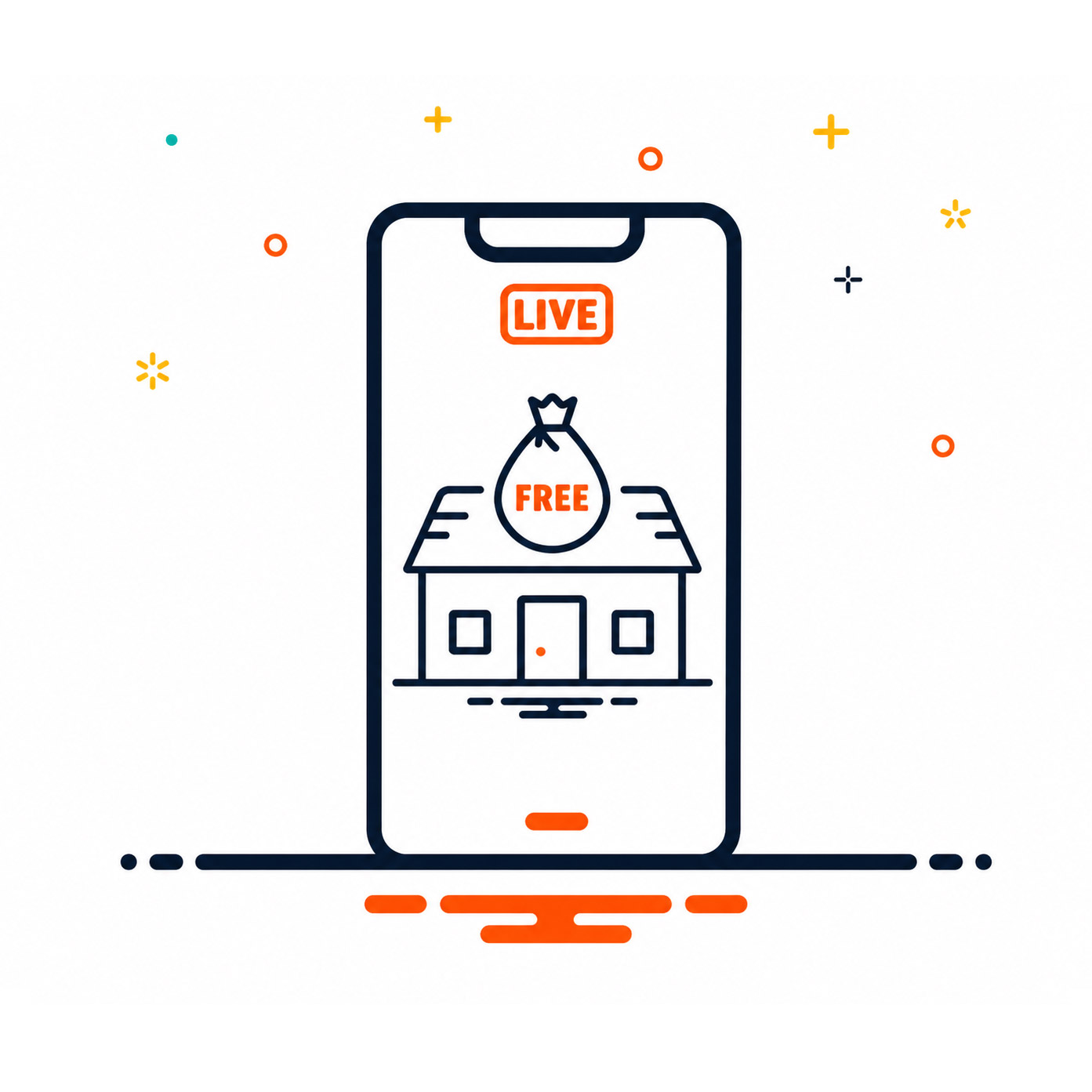 Mobile eCommerce store live with online selling and free offer illustration
