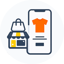 Small retail shop connected to mobile eCommerce store interface for online selling